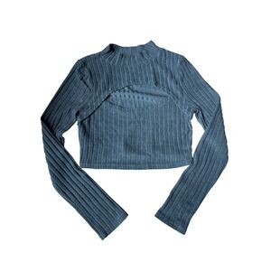 YOZY Ribbed Cutout Mock Neck Long Sleeve Crop Top black Size US 6